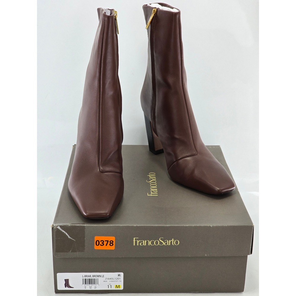 Franco Sarto L-Briar Ankle Boots Womens 11 Brown Leather Square Toe -New